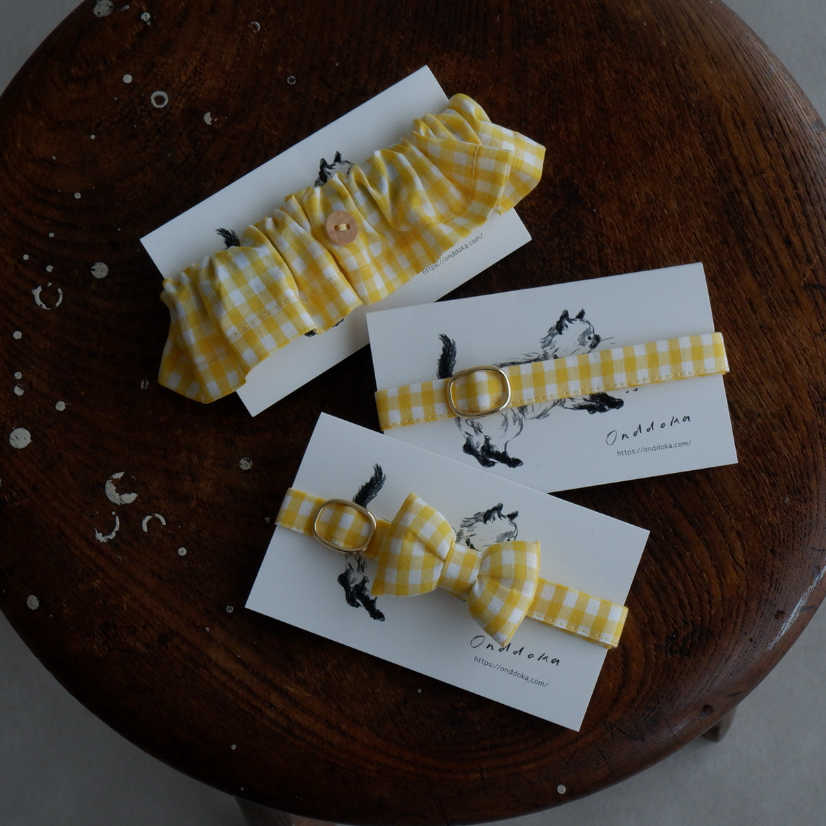 Cat-friendly cotton collar/without ribbon [Gingham/Lemon]