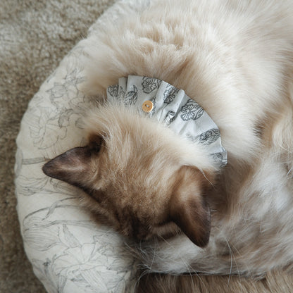 고양이 친화적인 코튼 목걸이/프릴【옐로우 그린 스트라이프】 