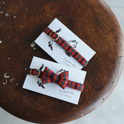 猫にやさしいコットン首輪/リボン【Tartan Red】