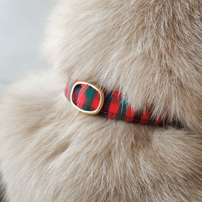 猫にやさしいコットン首輪/リボンなし【Tartan Red】