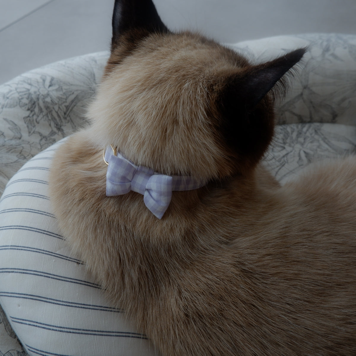 Cat-friendly cotton collar/ribbon [gingham/lavender]