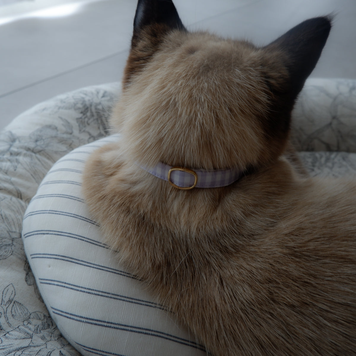 Cat-friendly cotton collar/without ribbon [Gingham/Lavender]