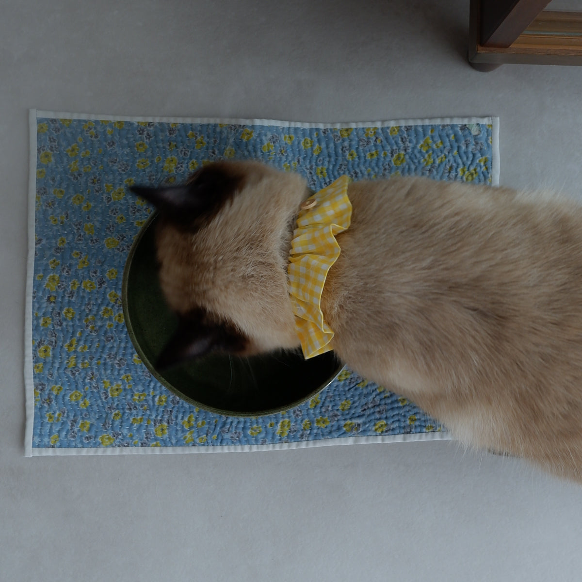 Cat-friendly cotton collar/ruffle [gingham/lemon]