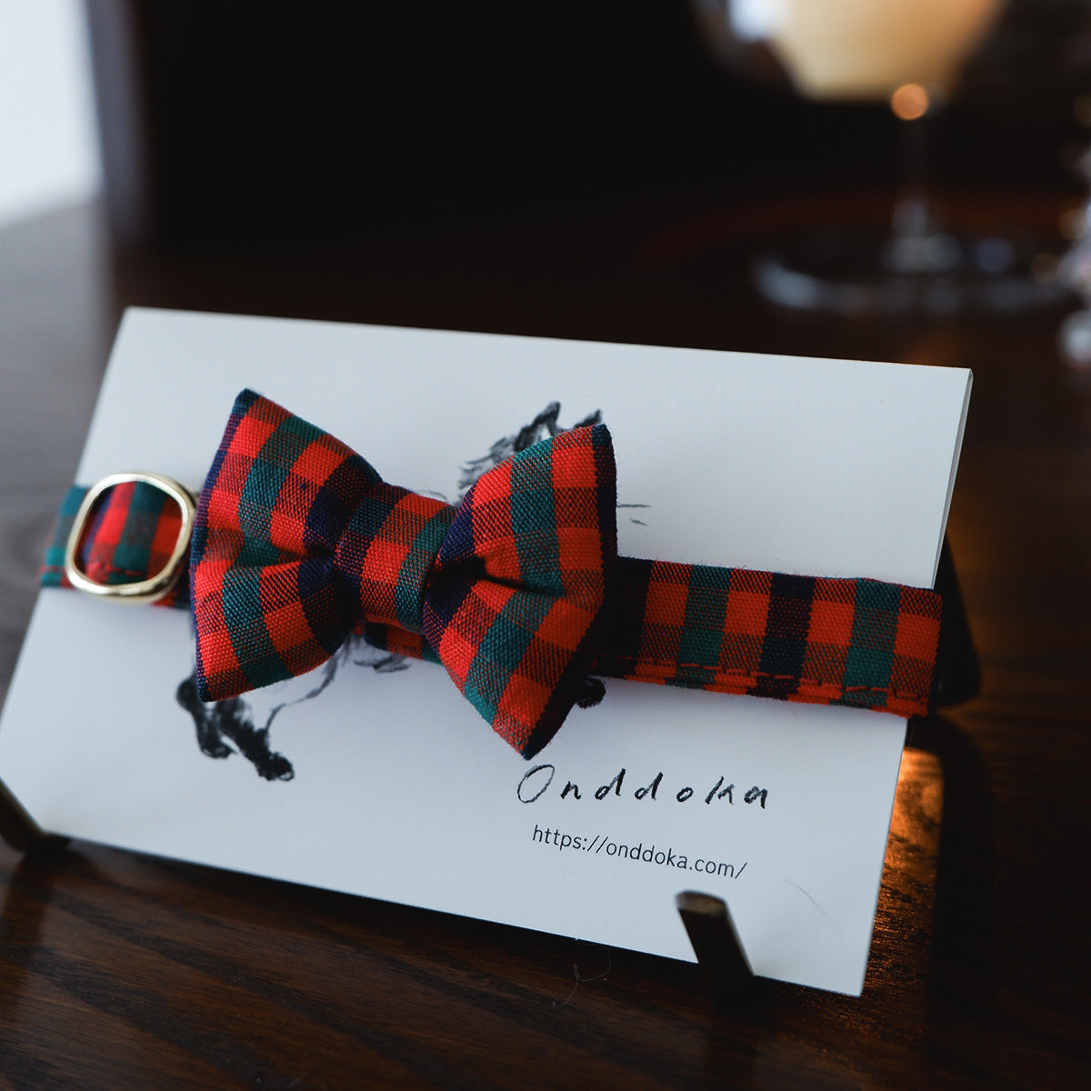 猫にやさしいコットン首輪/リボン【Tartan Red】