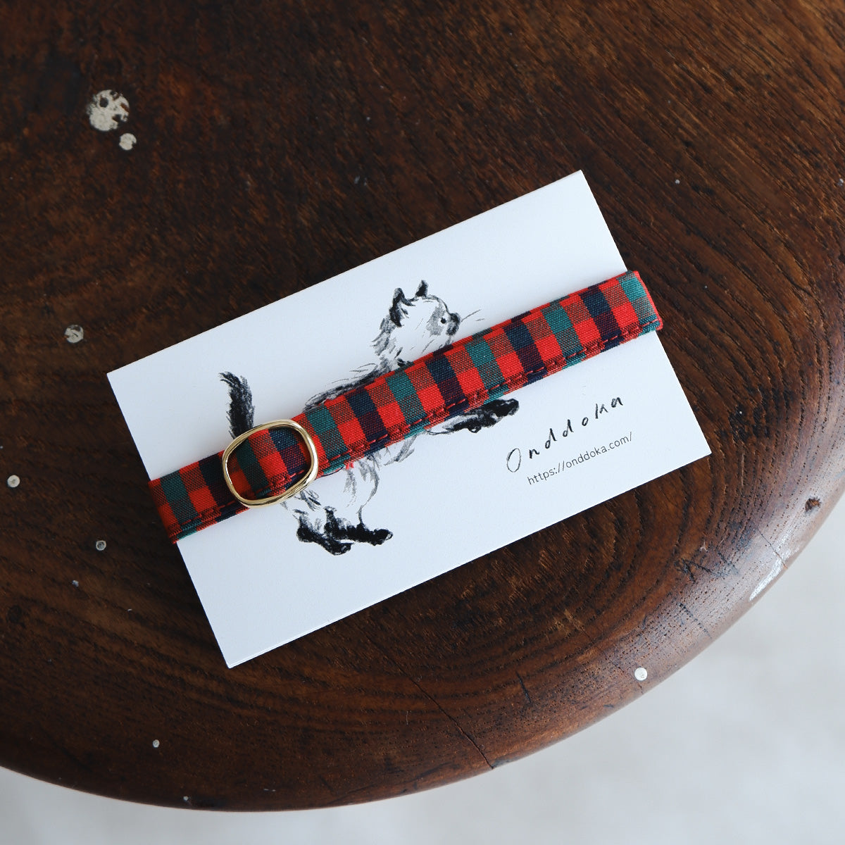 猫にやさしいコットン首輪/リボンなし【Tartan Red】