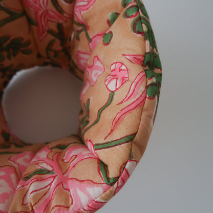 猫のやわらかエリザベスカラー【ハンドブロックプリント/Beige×Pink】