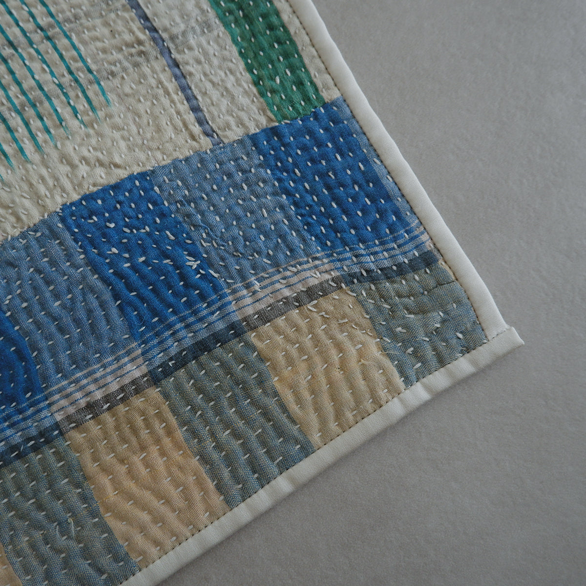 Vintage kantha kilt 멀티 매트[Blue×Green-A]