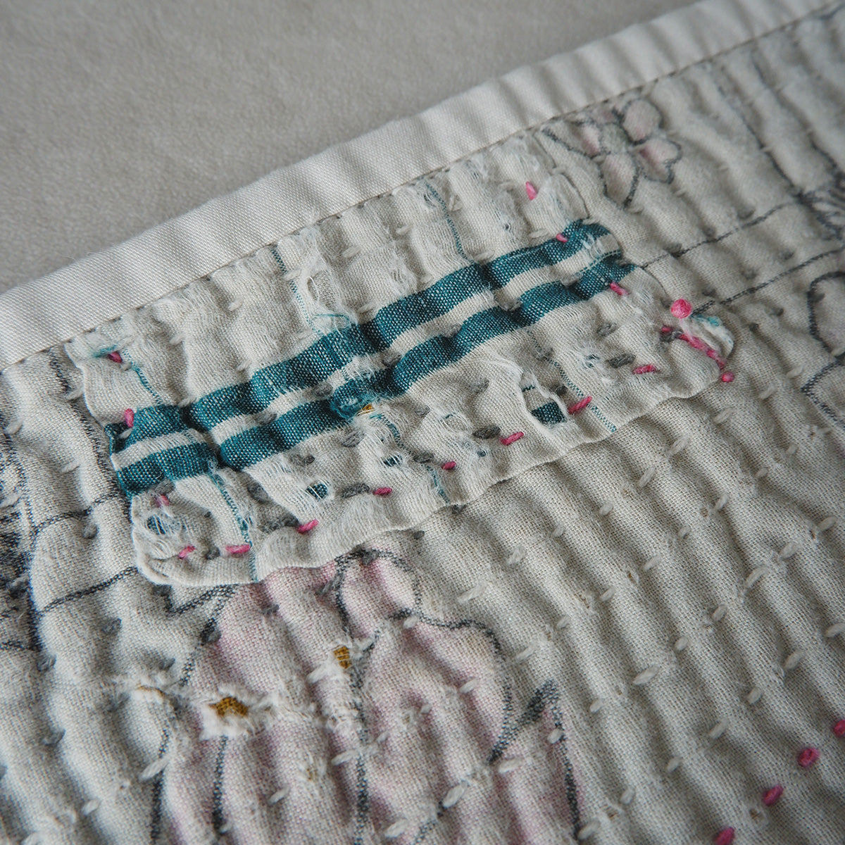 Vintage kantha kilt 멀티 매트【Blue-A】