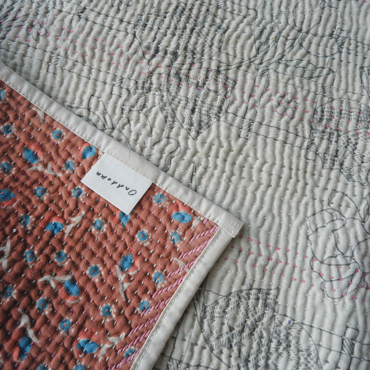 Vintage kantha kilt 멀티 매트【Blue-A】