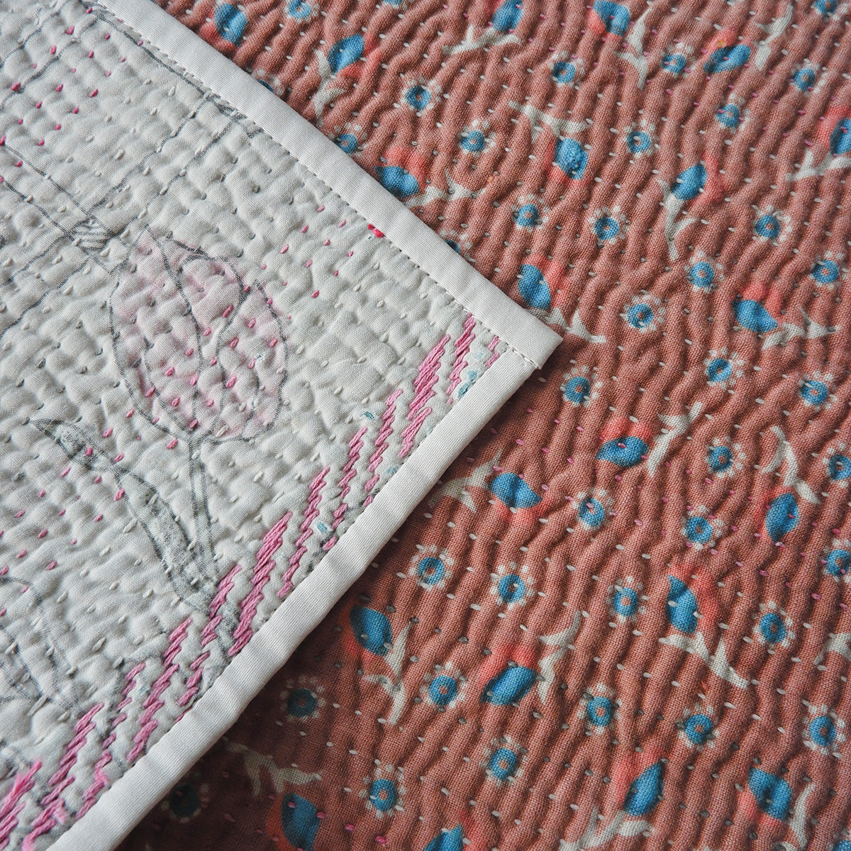 Vintage kantha kilt 멀티 매트【Blue-A】