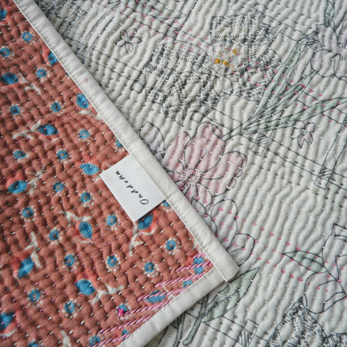 Vintage kantha kilt 멀티 매트【Blue-A】