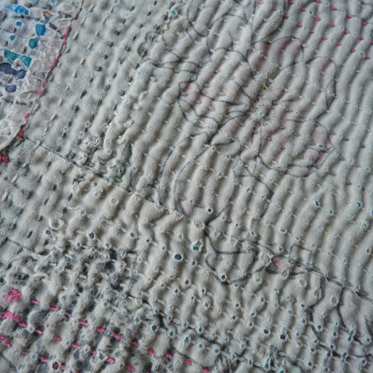 Vintage kantha kilt 멀티 매트【Blue-A】