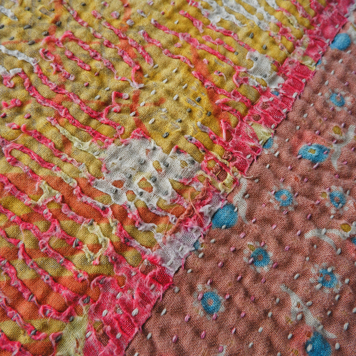 Vintage kantha kilt 멀티 매트【Blue-A】