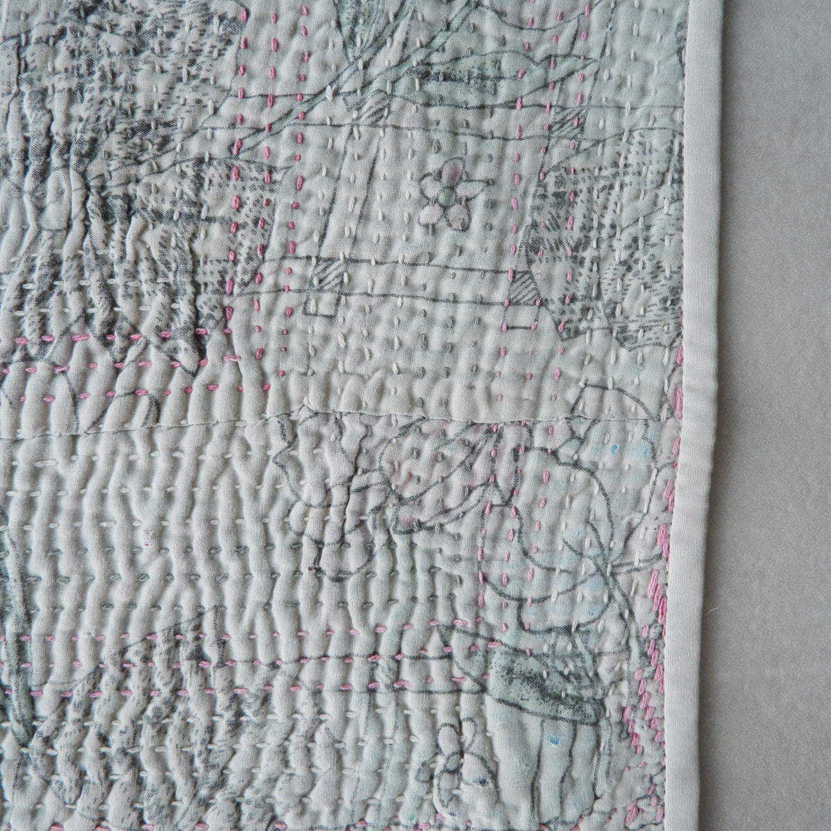 Vintage kantha kilt 멀티 매트[Blue×Green-A]