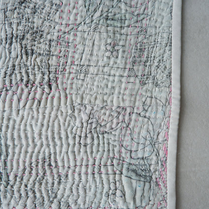 Vintage kantha kilt 멀티 매트[Blue×Green-A]