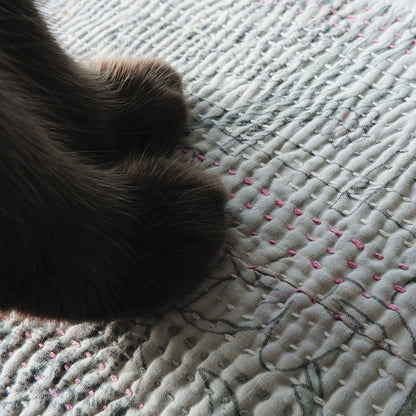 Vintage kantha kilt 멀티 매트[Blue×Green-A]