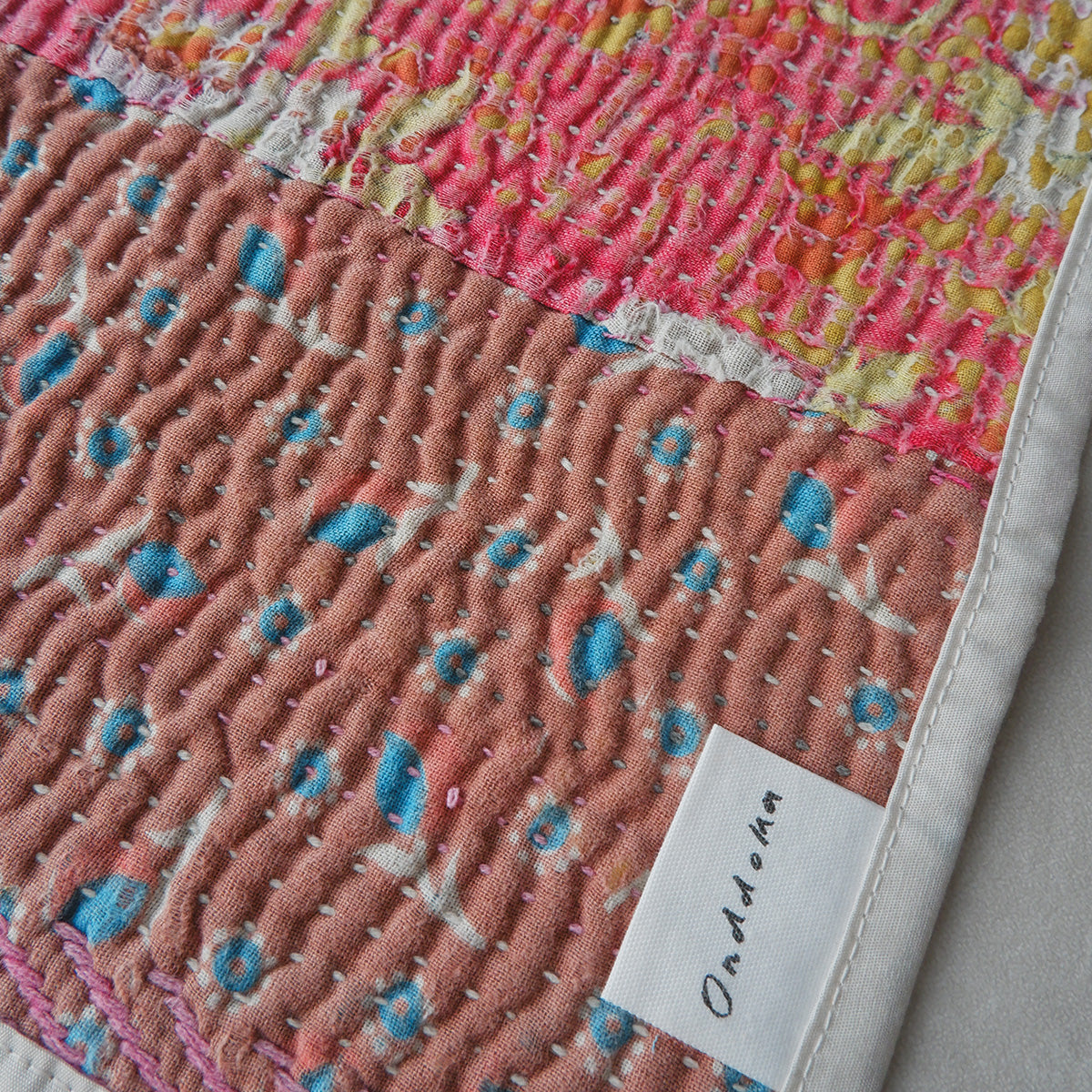 Vintage kantha kilt 멀티 매트[Blue×Green-A]