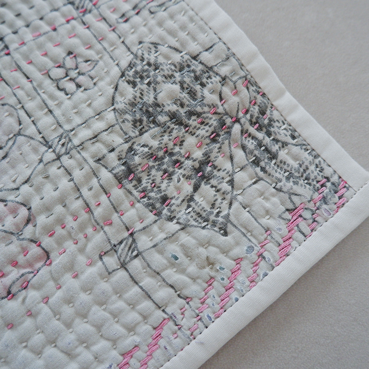 Vintage kantha kilt 멀티 매트[Blue×Green-A]