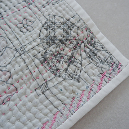 Vintage kantha kilt 멀티 매트[Blue×Green-A]