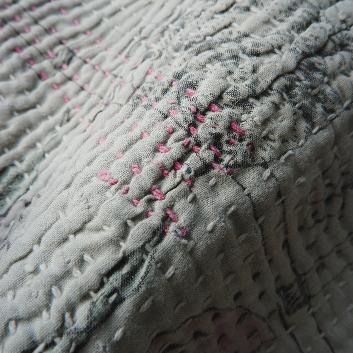 Vintage kantha kilt 멀티 매트[Blue×Green-A]