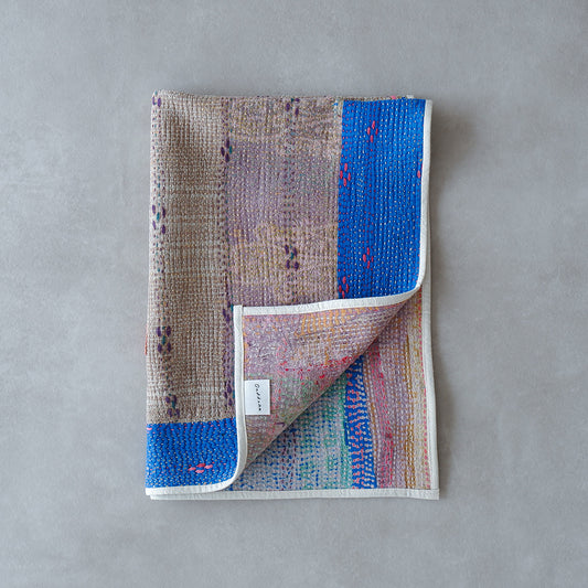 Vintage kantha quilt マルチマット【Beige×Blue-A】