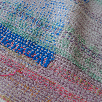 Vintage kantha quilt マルチマット【Beige×Blue-A】