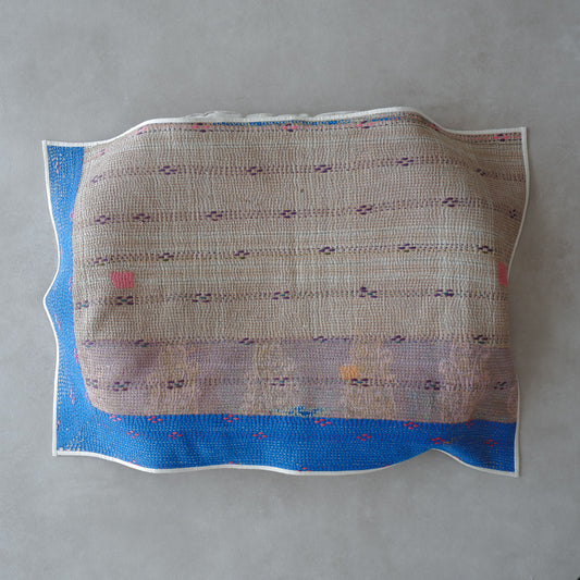 Vintage kantha quilt マルチマット【Beige×Blue-A】