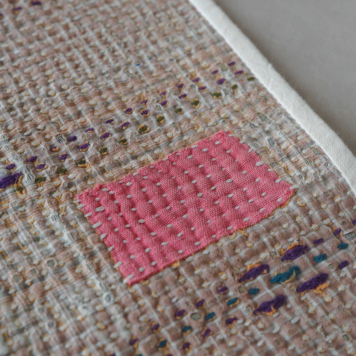 Vintage kantha quilt マルチマット【Beige×Blue-A】