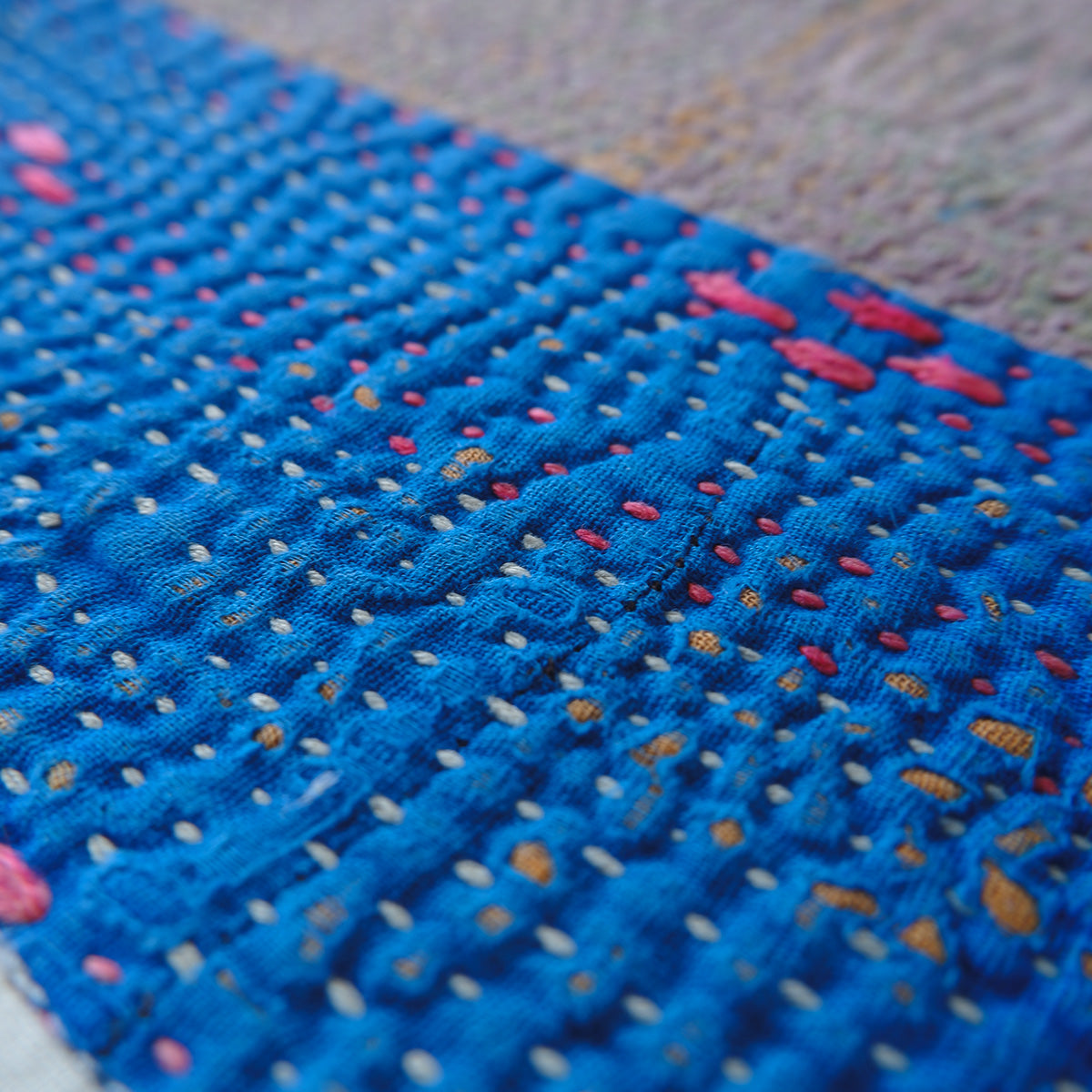 Vintage kantha quilt マルチマット【Beige×Blue-B】