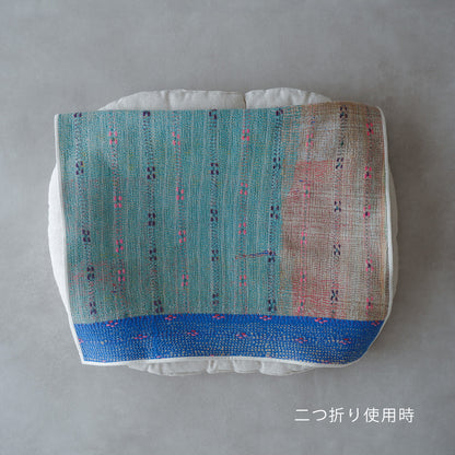Vintage kantha quilt マルチマット【Green×Beige-A】