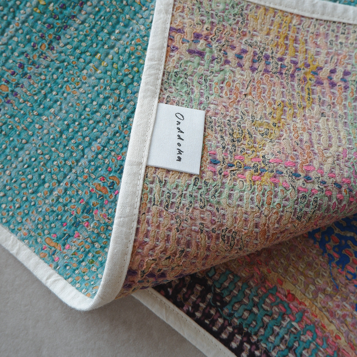 Vintage kantha quilt マルチマット【Green×Beige-A】