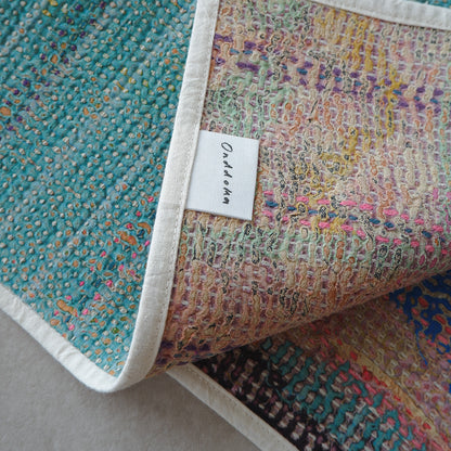 Vintage kantha quilt マルチマット【Green×Beige-A】
