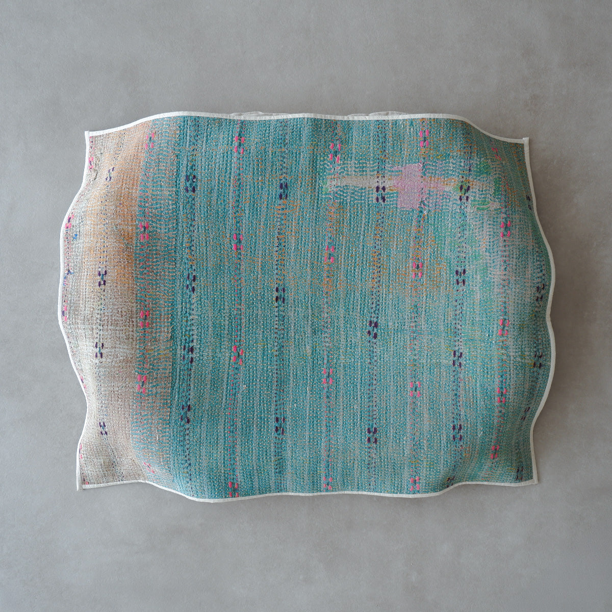 Vintage kantha quilt マルチマット【Green×Beige-B】