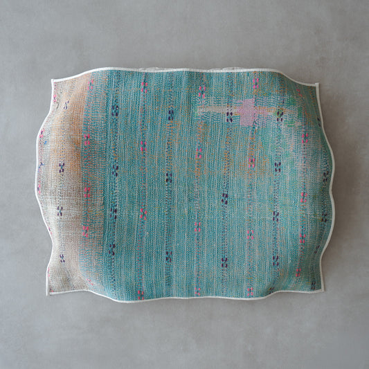 Vintage kantha quilt マルチマット【Green×Beige-B】