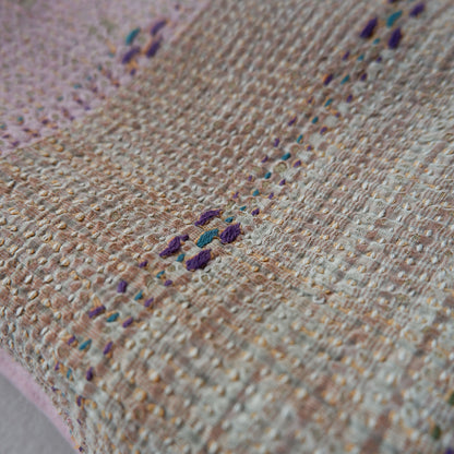 Vintage kantha quilt 猫にフィットするクッション【Beige×Blue-C】