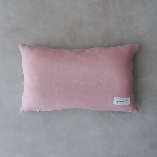 Vintage kantha quilt 猫にフィットするクッション【Beige×Blue-C】