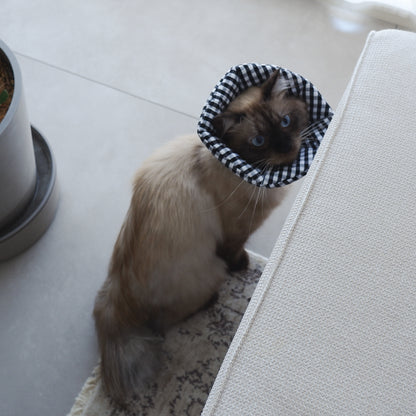 猫のやわらかエリザベスカラー【ハンドブロックプリント/Beige×Pink】