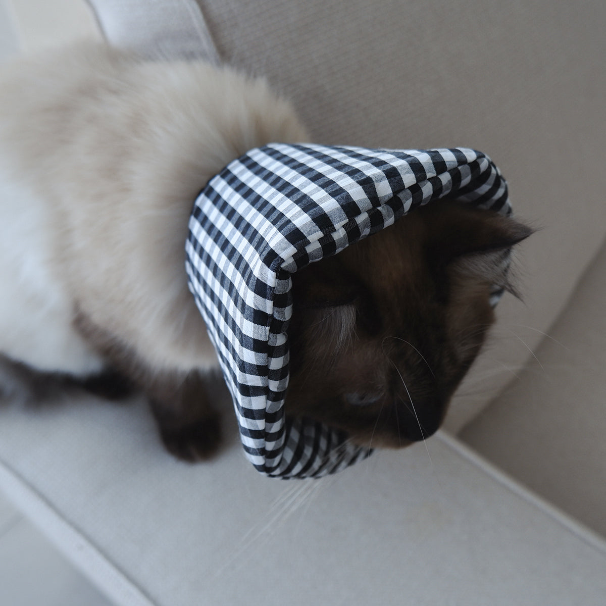 猫のやわらかエリザベスカラー【ハンドブロックプリント/Beige×Pink】