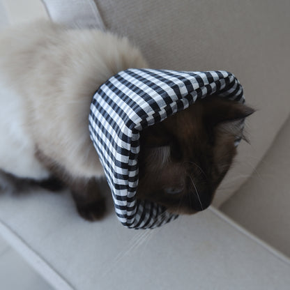 猫のやわらかエリザベスカラー【ハンドブロックプリント/Beige×Pink】