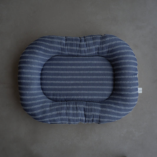 Fabric bed/fringe stripe (Banshu weave) x cotton linen [Blue]