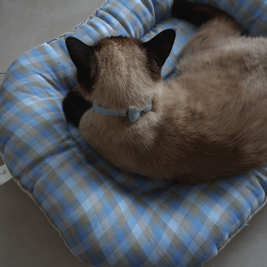 Fabric bed/gingham linen x cotton [Sax x beige]