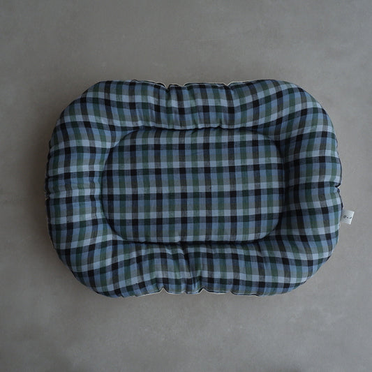 Fabric bed/gingham linen x cotton [Multi green]