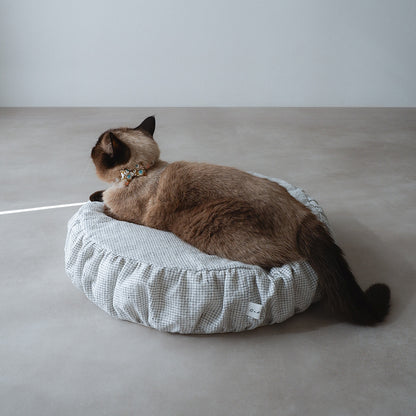 Pouf Cat Bed【ピンチェック/White】