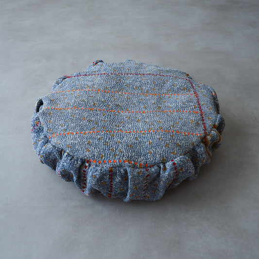 〈Vintage kantha quilt〉Pouf Cat Bed【Blue Flower-A】