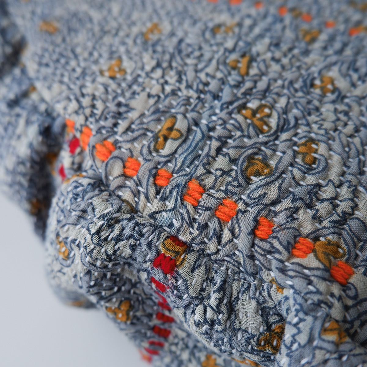 〈Vintage kantha quilt〉Pouf Cat Bed【Blue Flower-A】