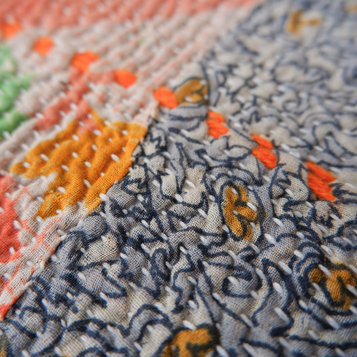 〈Vintage kantha quilt〉Pouf Cat Bed【Blue Flower-B】