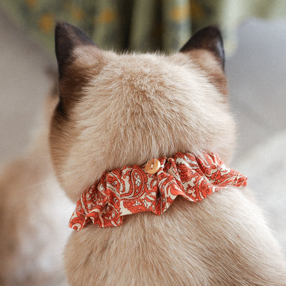 猫にやさしいコットン首輪/フリル【Paisley scarf/OR】