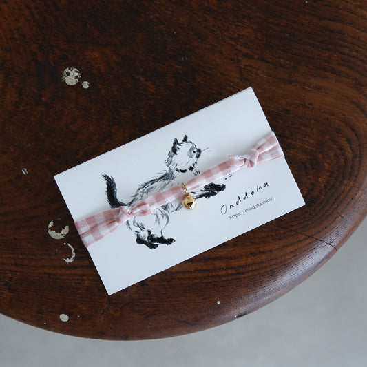 猫にやさしいコットン首輪/チョーカー×ちいさく鳴る鈴【ギンガム/グレイッシュピンク】