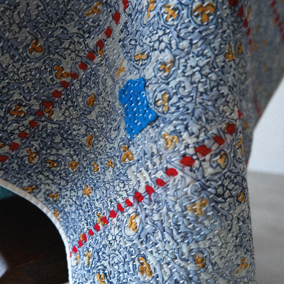 〈Vintage kantha quilt〉マルチマット【Blue Flower-J】