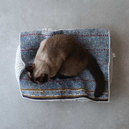 〈Vintage kantha quilt〉マルチマット【Blue Flower-J】